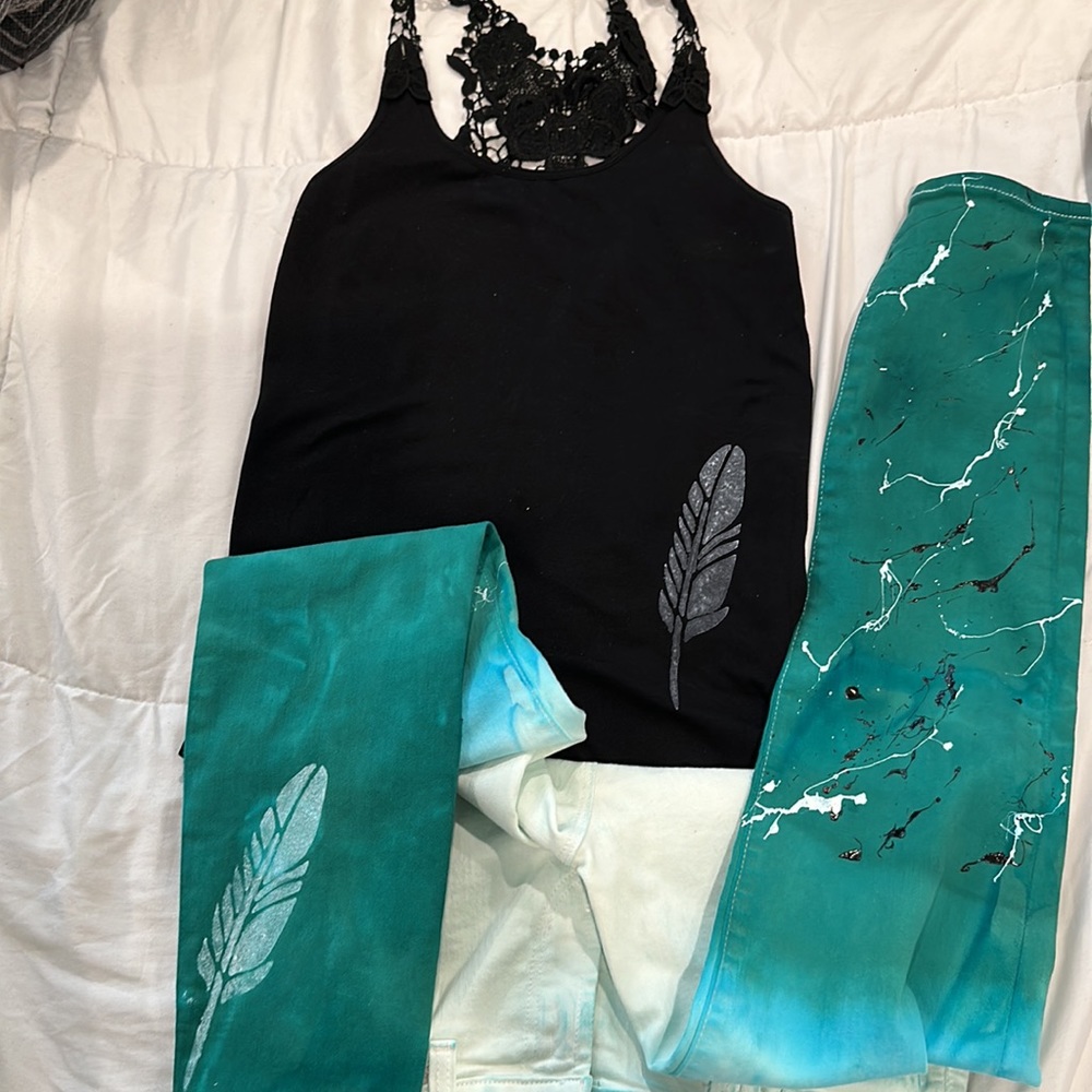 custom jeans paint dyed stencil